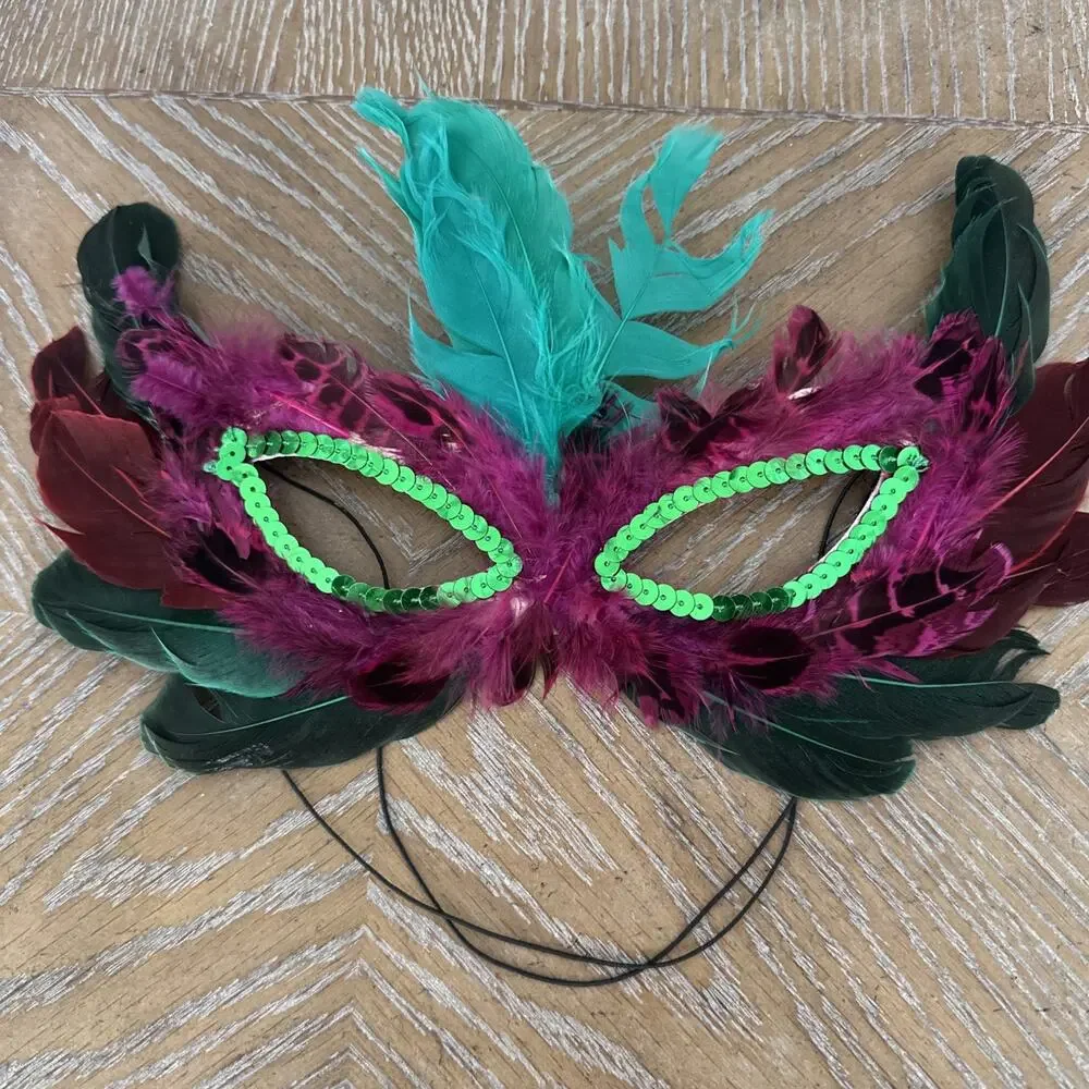 Lot of 3 Feather Masks Mardi Gras Carnival Masquerade‎ Ball Costume Accessory